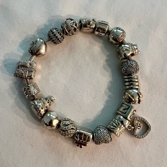 Authentic Completed Pandora Bracelet RARE RETIRED Charms. Gold Silver Two Tone - Picture 1 of 5